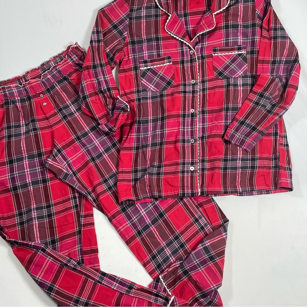 Victoria’s Secret Christmas Holiday Window Pane Plaid Pajama Set PJ’s Medium